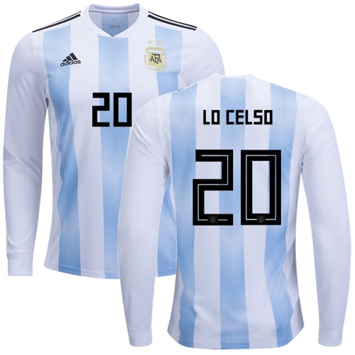 Argentina #20 Lo Celso Home Long Sleeves Soccer Country Jersey - Click Image to Close